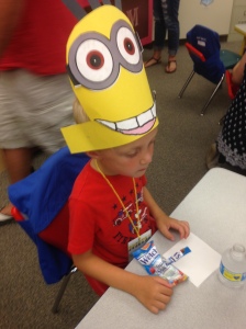 Minion hat he made at K-4 orientation